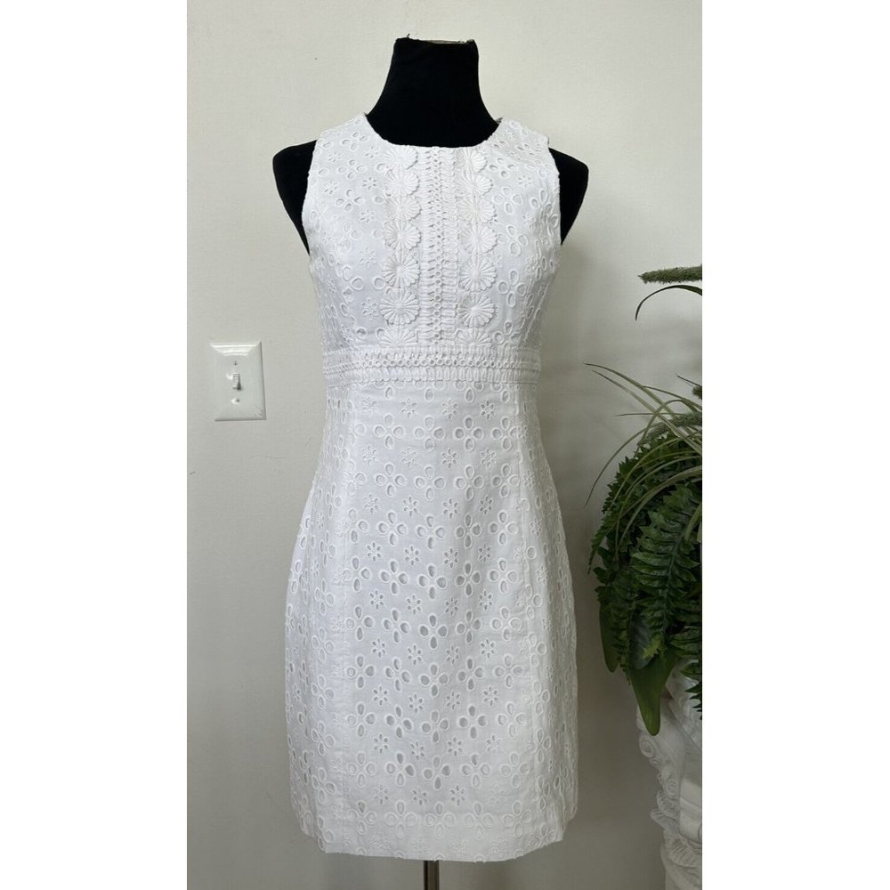 Lilly Pulitzer Railee St Tropez White Floral Cross Eyelet Lace Shift Dress Sz 4